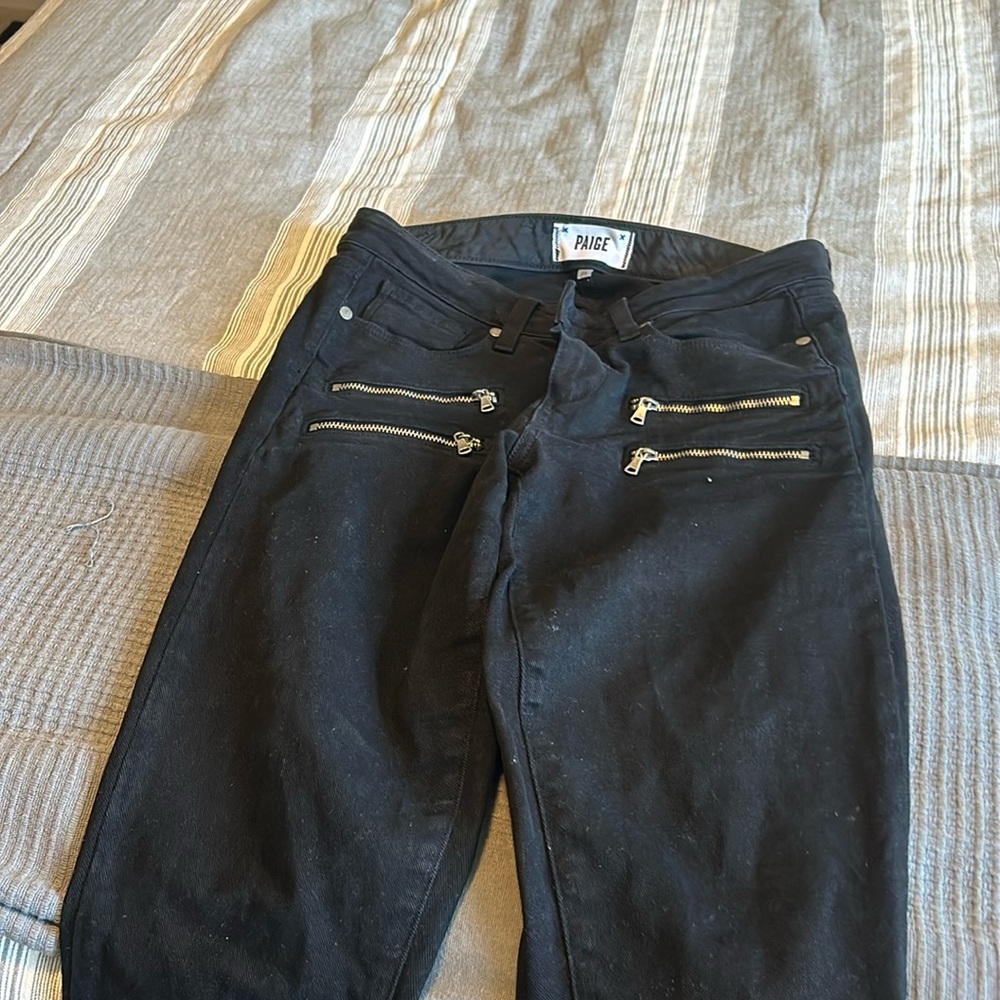 Black Paige Denim zipper jeans